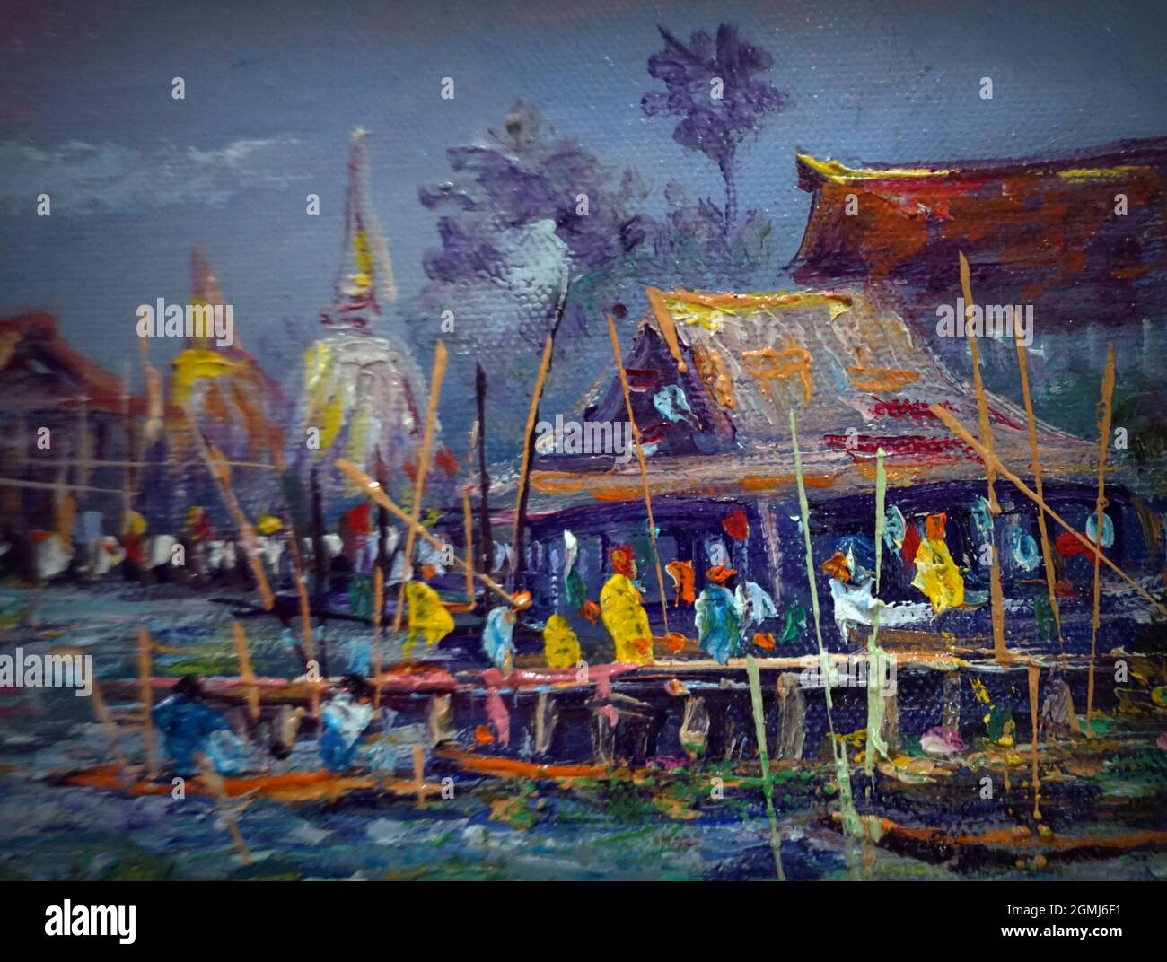 Kunst Malerei Ölfarbe Floating Markt Thai Land , Land Stockfoto