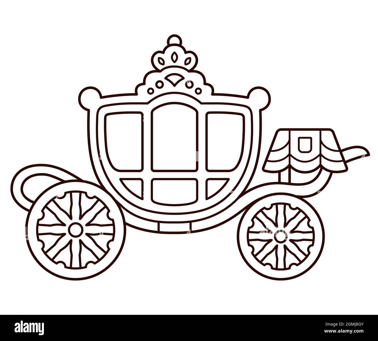 Gouden Koets (Goldener Coach) niederländische königliche Familienwaggon. Cute Cartoon Zeichnung, schwarz-weiße Linie Kunst für die Färbung. Vektorgrafik Clip Art Illustration. Stock Vektor