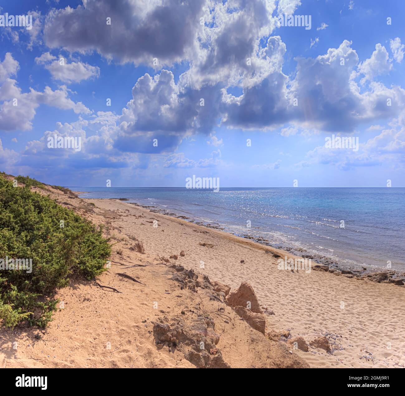 Die schönsten Strände Italiens: Der Dünenpark Campomarino in Apulien, Italien.das Schutzgebiet erstreckt sich entlang der gesamten Küste der Stadt Maruggio. Stockfoto