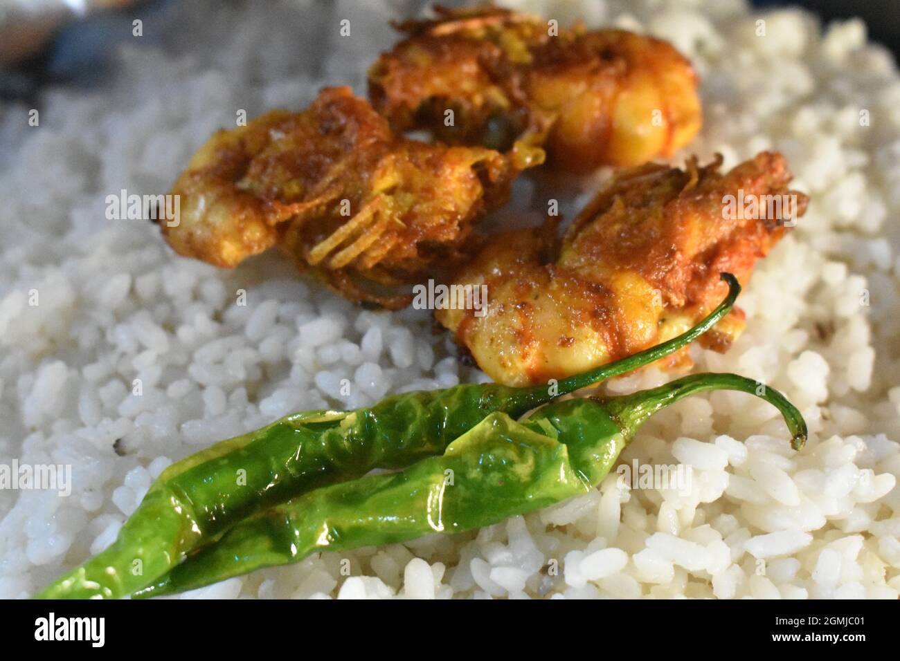 Garnelenfisch braten Stockfoto