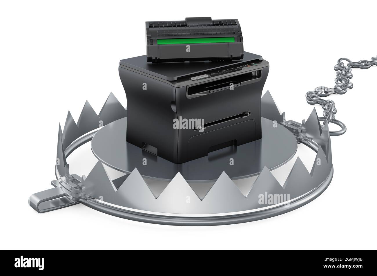 Bear Trap mit Multifunktionsdrucker MFP, 3D-Rendering isoliert auf weißem Hintergrund Stockfoto