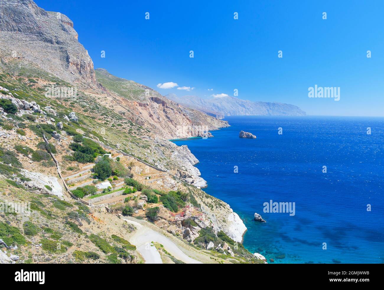 Küste der Insel Amorgos, Amorgos, Kykladen, Griechenland, Stockfoto