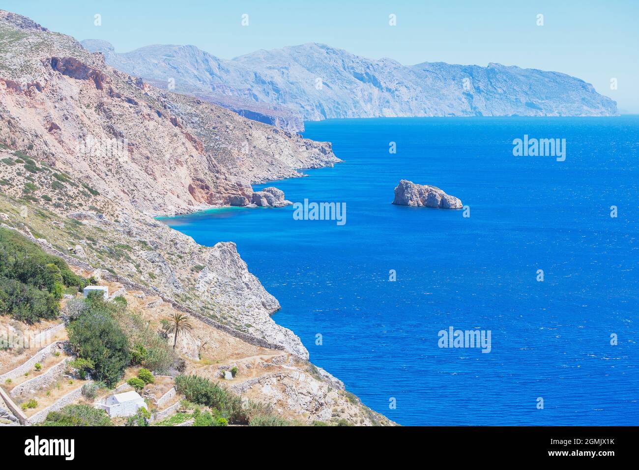 Küste der Insel Amorgos, Amorgos, Kykladen, Griechenland, Stockfoto