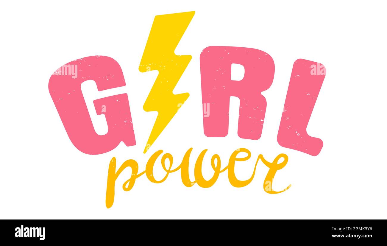 Vector Vintage-Logo mit rosa Band. Retro-Emblem für den Frauensport. Poster von Girl Power mit rosa Band Stock Vektor