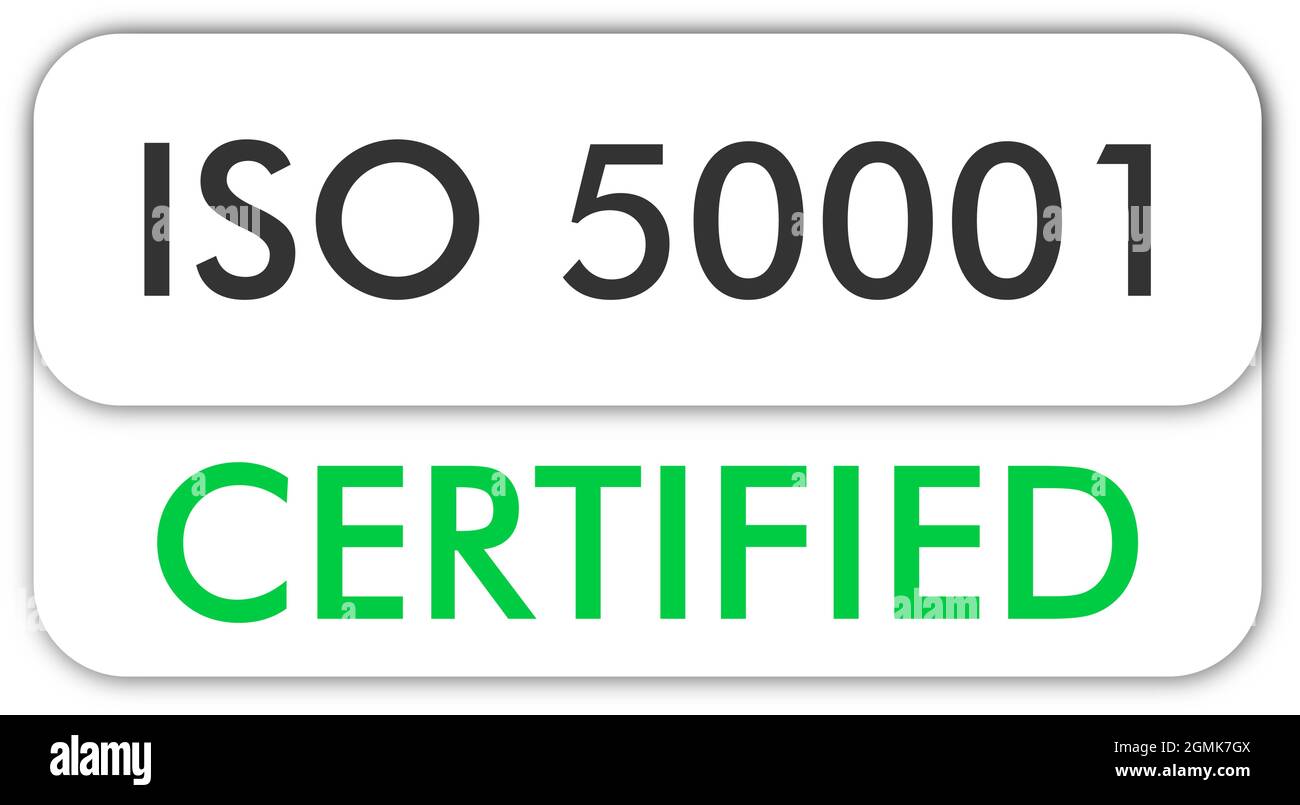 ISO 50001-zertifiziertes Abzeichen, Symbol. Zertifizierungsstempel. Vektor mit flachem Design. Vektorgrafik Stock Vektor