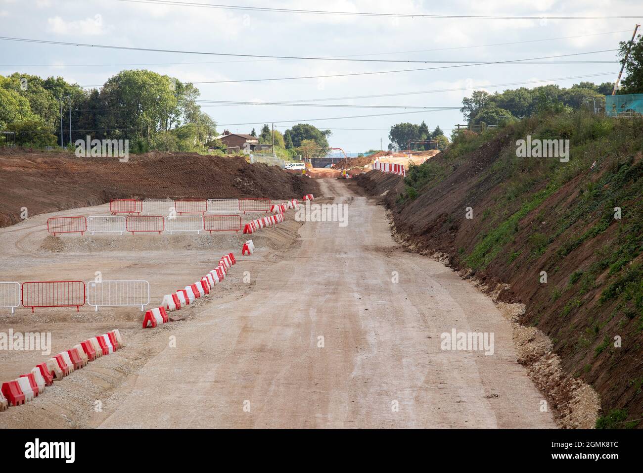 Beginn der Bauarbeiten am Abschnitt der Hochgeschwindigkeitsstrecke (HS2) in Berkswell, Warwickshire. Der Standort ist Teil des halben Meilen langen Tunnels, der von Burton Green in der Nähe von Kenilworth aus verläuft. Stockfoto
