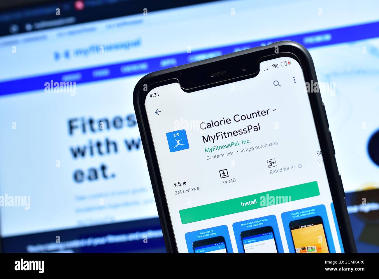 Neu Delhi, Indien - 07. Februar 2020: Calorie Counter My Fitness Pal Anwendung auf Smartphone, Fitness App Stockfoto