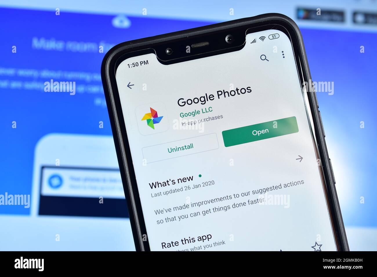 Neu Delhi, Indien - 08. Februar 2020: Google Fotos App auf Smartphone, Google App für Fotos Backup Stockfoto