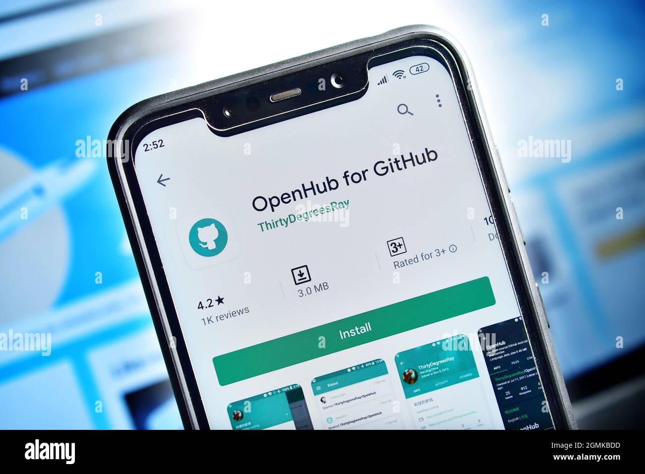 Neu Delhi, Indien - 10. Februar 2020: Openhub für GitHub App auf Smartphone, GitHub Anwendung Stockfoto