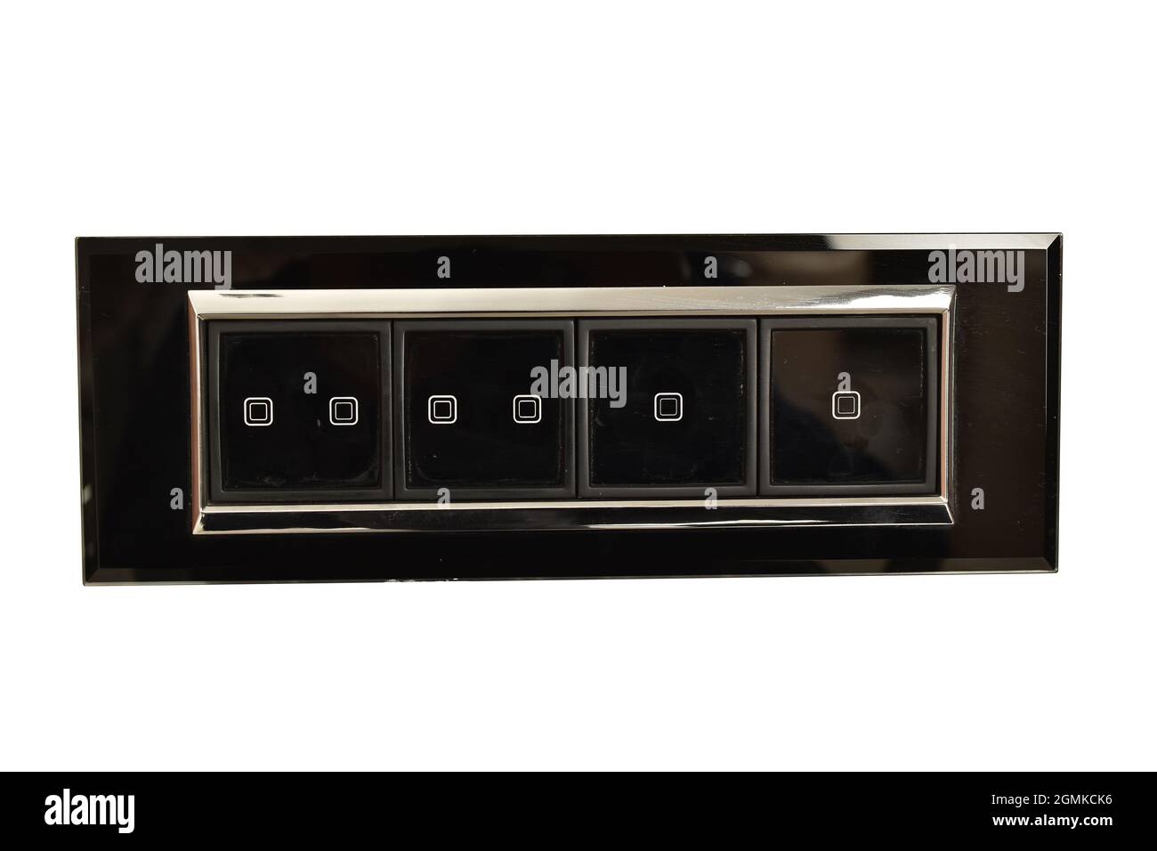 Tippen Sie auf Elektrischer Schalter isoliert auf weißem Hintergrund mit Begrenzungspfad Stockfoto