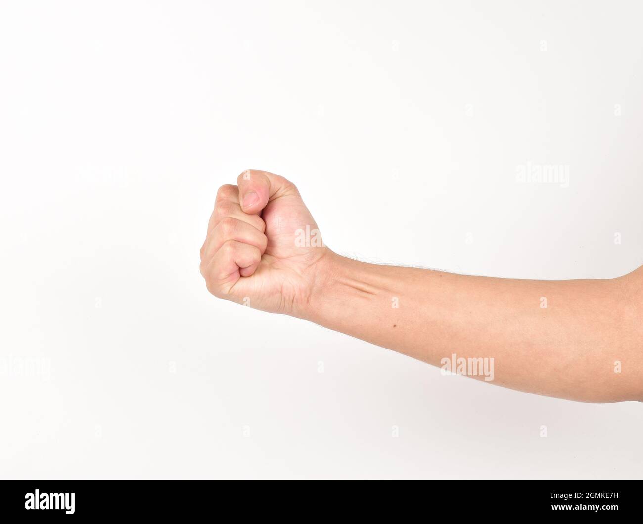 Faust isoliert auf weißem Hintergrund, stark und Vertrauen Zeichen Stockfoto