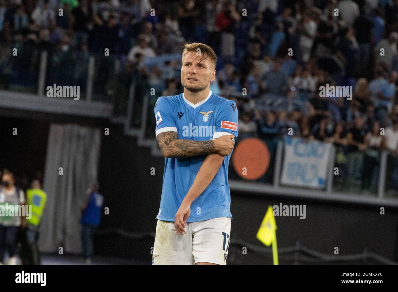 Rom, Italien. September 2021. Ciro unbeweglich in Aktion während der Italienischen Fußball-Liga Ein Spiel von 2021/2022 zwischen SS Lazio und Cagliari im Olimpic Stadium. Kredit: Cosimo Martemucci/Alamy Live Nachrichten Stockfoto