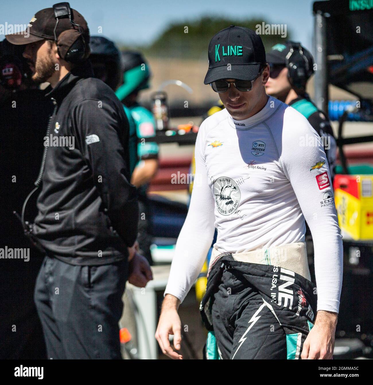 September 18 2021 Monterey, CA, U.S.A. A.J. Foyt Enterprises Fahrer Dalton Kellett in der Box während des NTT Firestone Grand Prix von Monterey auf dem WeatherTech Raceway Laguna Seca Monterey, CA Thurman James/CSM Stockfoto