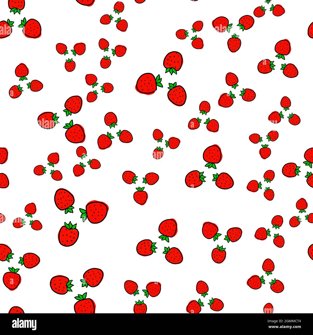Nahtloses Muster aus drei handgezeichneten Erdbeeren mit Doodle. Vektorgrafik. EPS 10 Stock Vektor