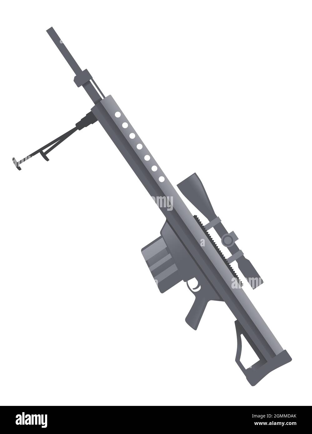 .50 cal Scharfschützengewehr mit Zielfernrohr und Zweibein .50 BMG Moderne Waffe Vektor-Illustration auf weißem Hintergrund Stock Vektor