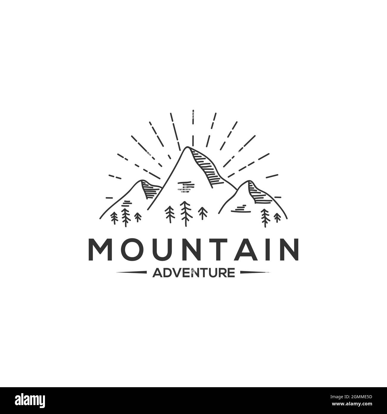 Outline Mountain Adventure Logo-Design, Outdoor-Abenteuer Vektor Grafik-Illustrationen Stock Vektor