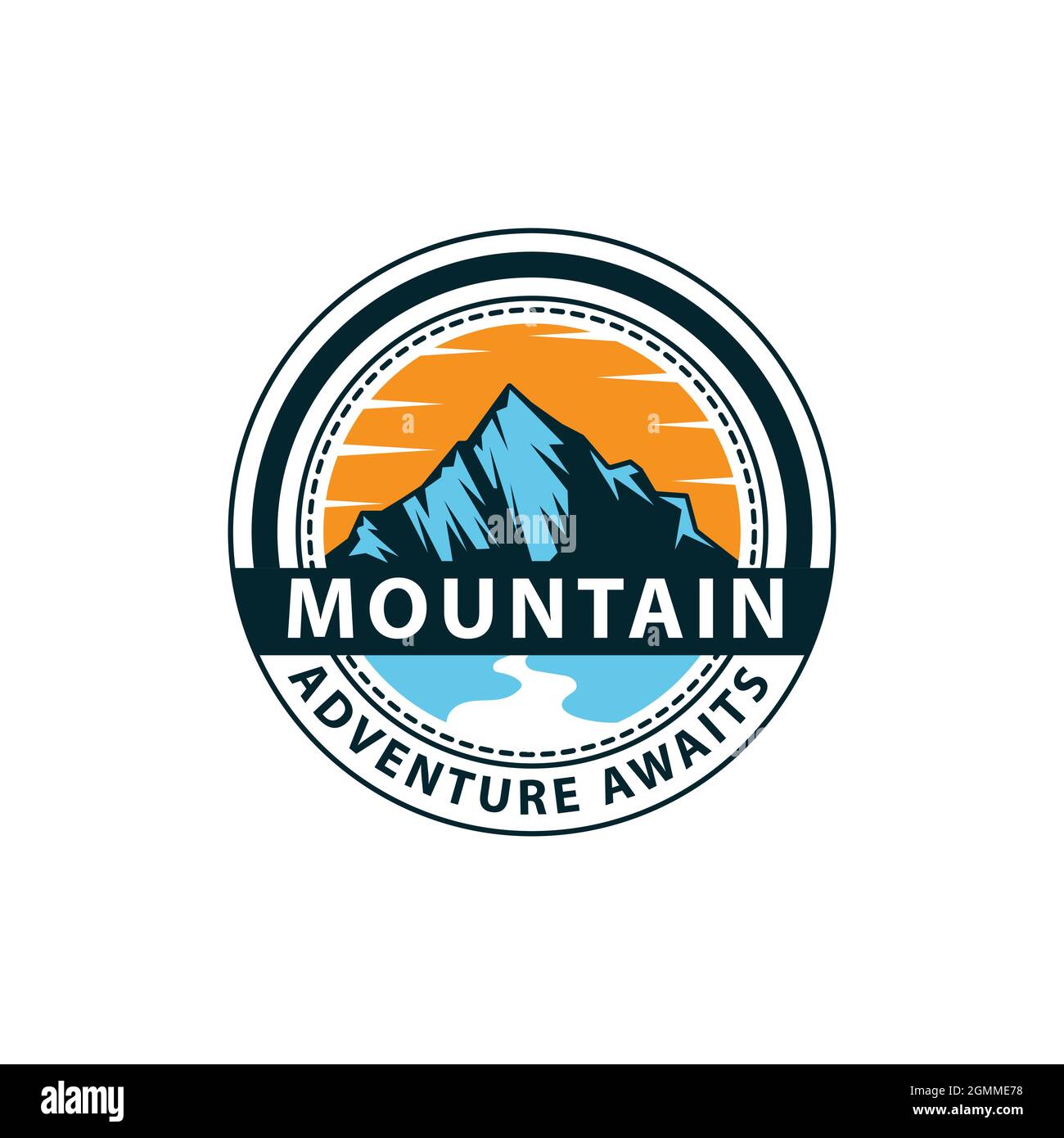 Das Mountain Adventure wartet auf die Illustration des Logos. Vektorgrafik für Outdoor Abenteuer Zeichen Symbol. Stock Vektor