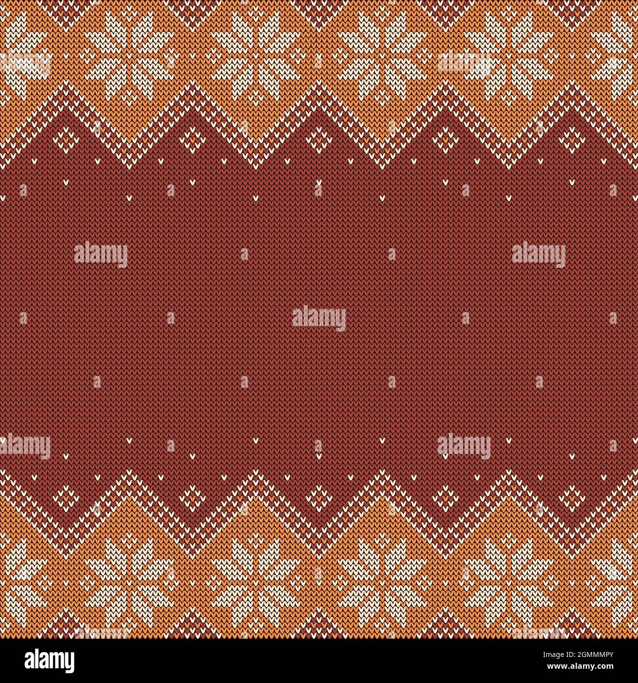 Gestrickter Hintergrund mit Copyspace. Braun-beiges Pullover-Muster für Herbst- oder Winterdesign. Traditionelle skandinavische Bordüre. Stock Vektor