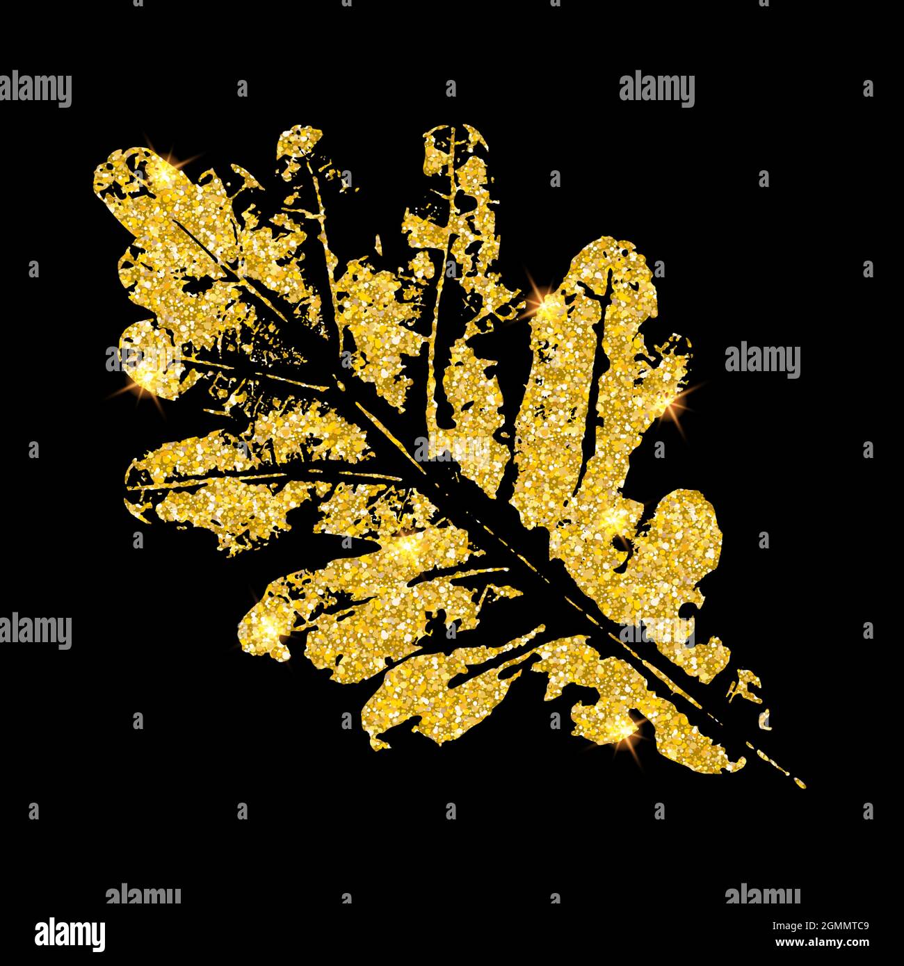 Vector goldener Luxus Eiche Blatt Druck auf schwarz. Stock Vektor