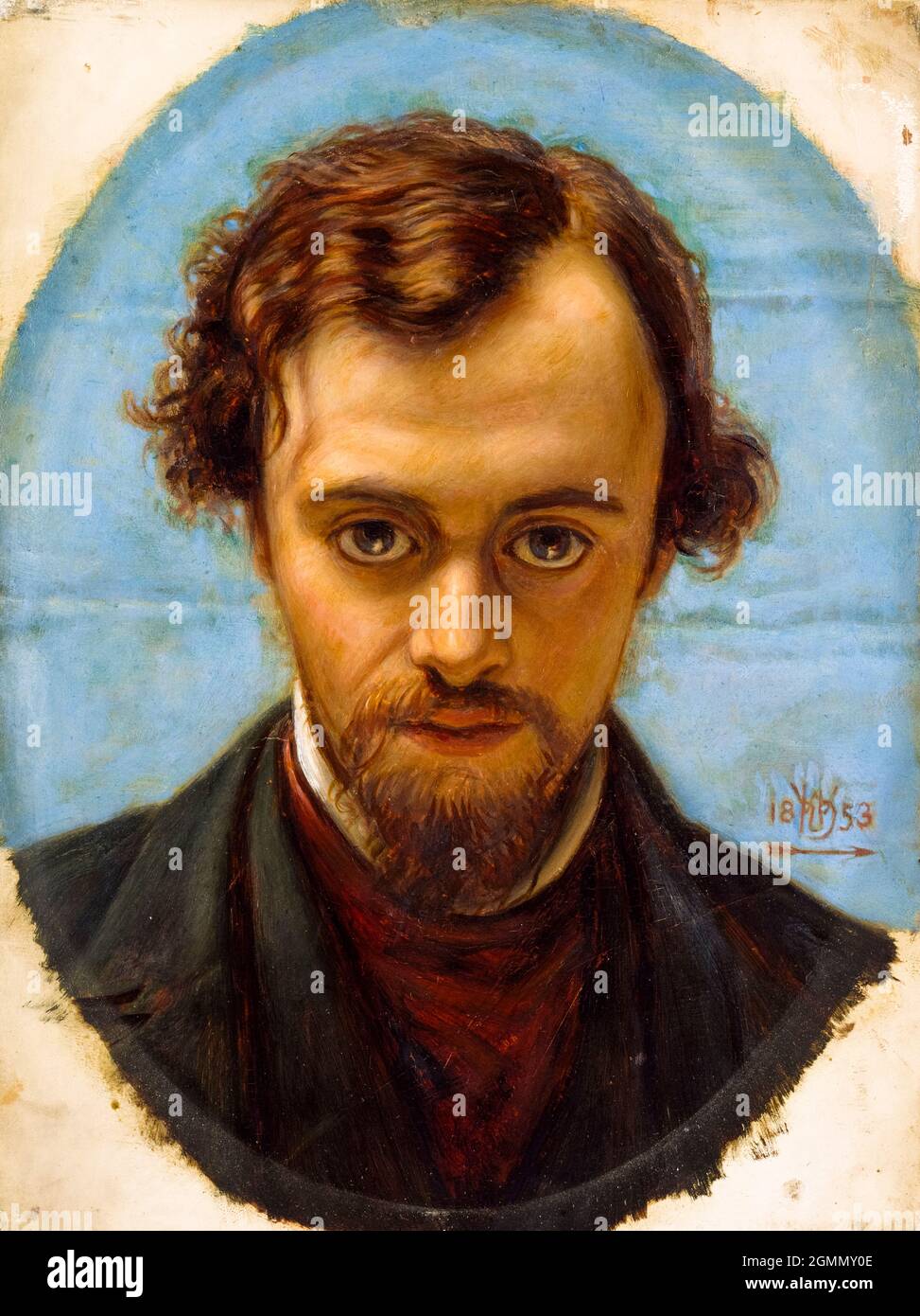Dante Gabriel Rossetti (1828-1882), englischer Dichter, Illustrator, Maler und Mitbegründer der Präraffaeliten-Bruderschaft, Porträtmalerei von William Holman Hunt, 1853 Stockfoto