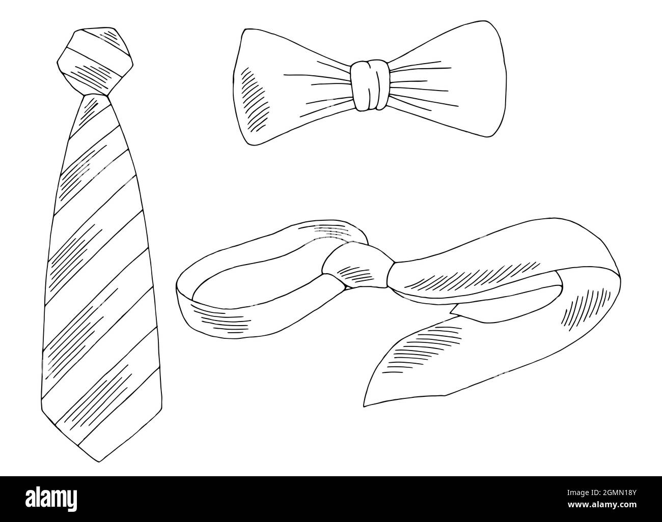 Krawatte Set Grafik schwarz weiß isoliert Skizze Illustration Vektor Stock Vektor