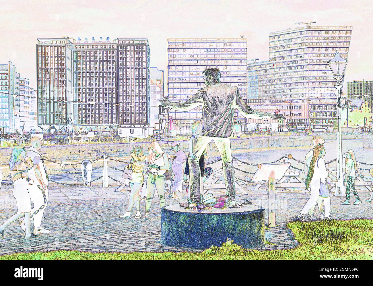 Tom Murphys Skulptur von Billy Fury, einem Seemann aus Mersey, vom Piermasters House im Albert Dock von Liverpool Stockfoto