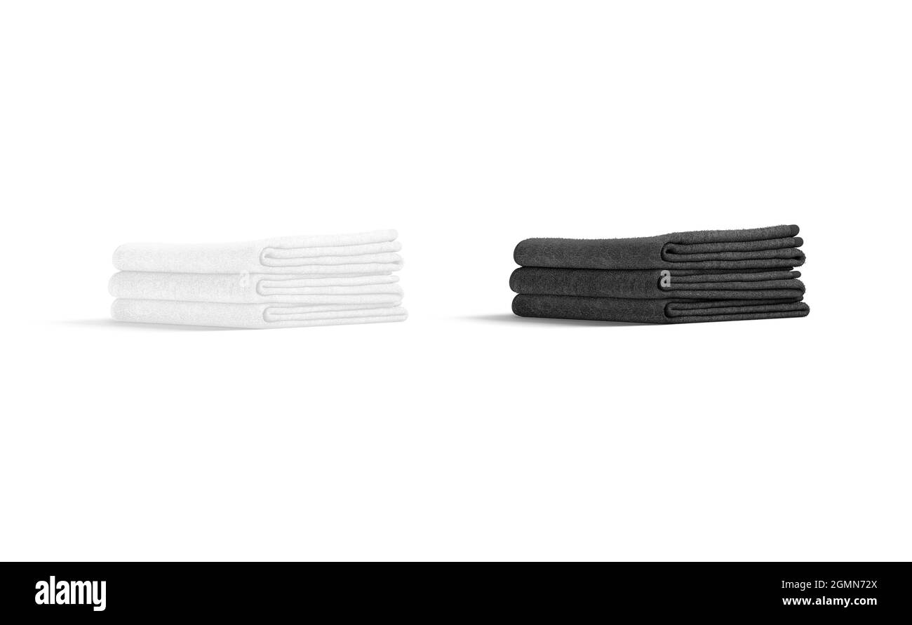 Blaank schwarz und weiß gefaltet großen Handtuch Mockup Stapel, isoliert Stockfoto