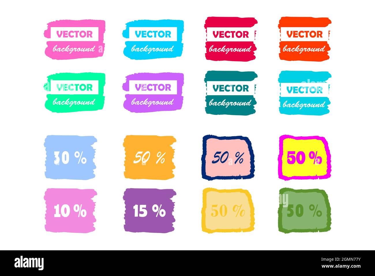 Bunte Pastell Neon Pinsel Pinselstrich Farbe Flecken isoliert auf weißem Hintergrund für Design-Geschäft, Label, Banner. Abstrakte Vektordarstellung Stock Vektor