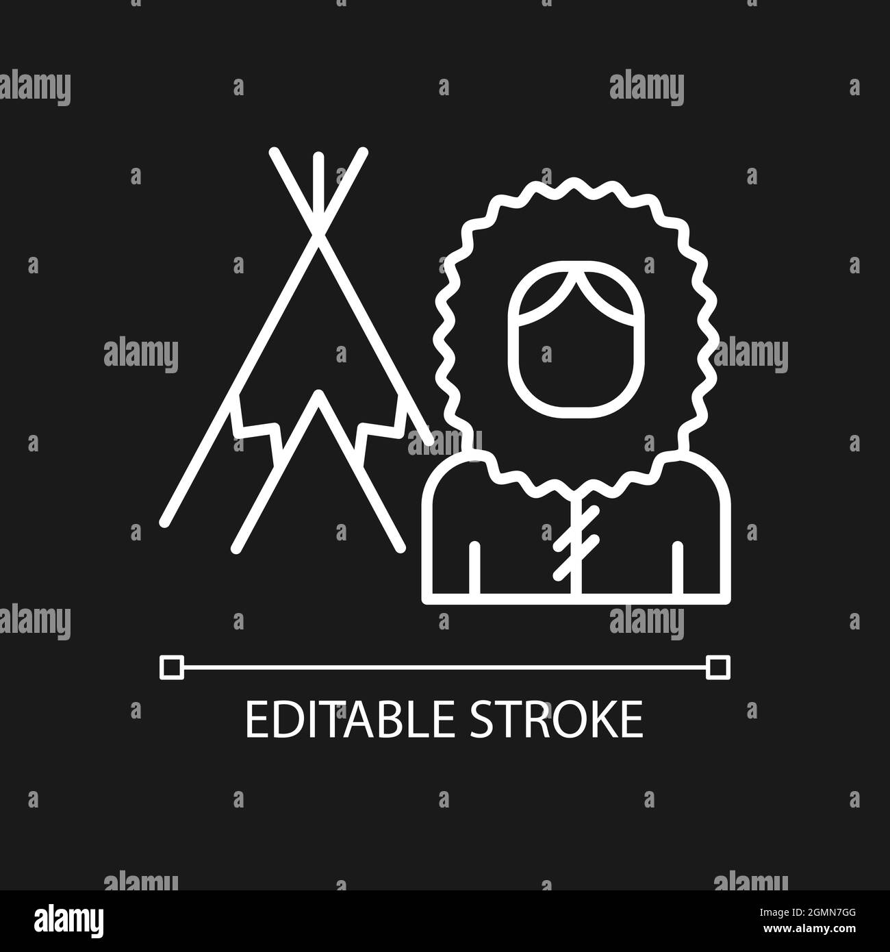 Inuit Bevölkerung weißes lineares Symbol für dunkles Thema Stock Vektor