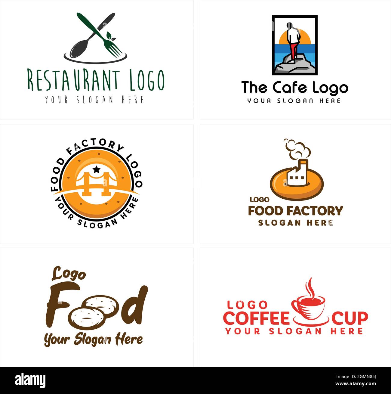 Ein Satz von Food Beverage Cafe Restaurant Logo Design Stock Vektor