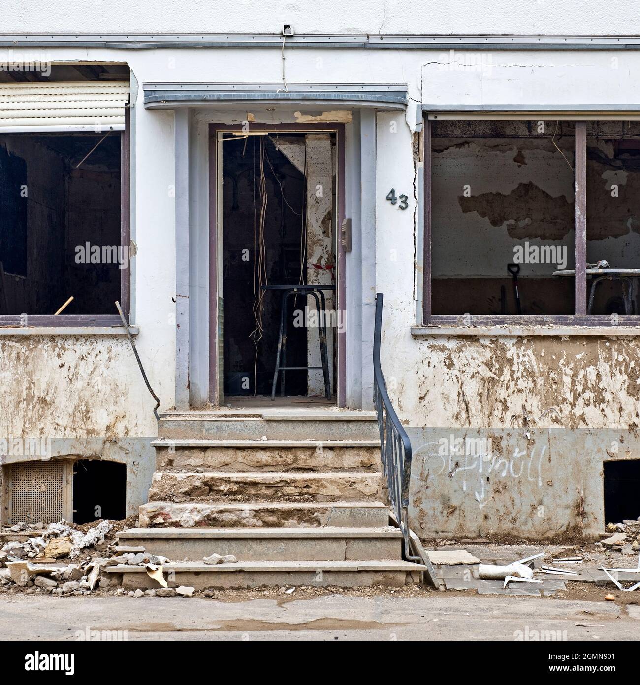 Hochwasserkatastrophe 2021 Ahrtal, Ahrtal, zerstörtes Haus in der Roteeinstraße, Deutschland, Rheinland-Pfalz, Eifel, Dernau Stockfoto