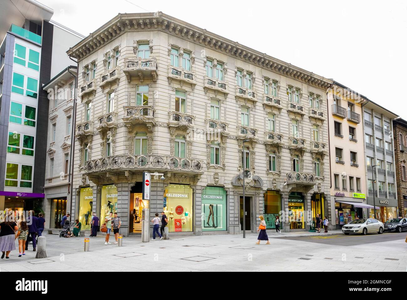 Pagnamenta Palace (Palazzo 1909) von Via Pretorio 1, Architekt Paolo Zanini, 1908, Lugano, Kanton Tessin, Schweiz. Stockfoto