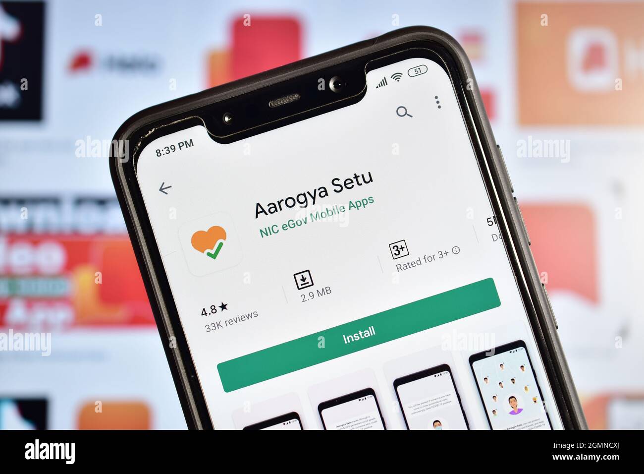 Neu Delhi, Indien 10. April 2020:- Aarogya Setu-Anwendung auf dem Smartphone Stockfoto