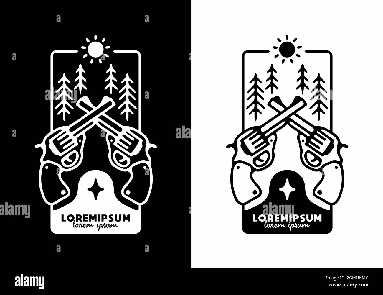 Zwei Pistolen Linie Kunst Illustration Design Stock Vektor