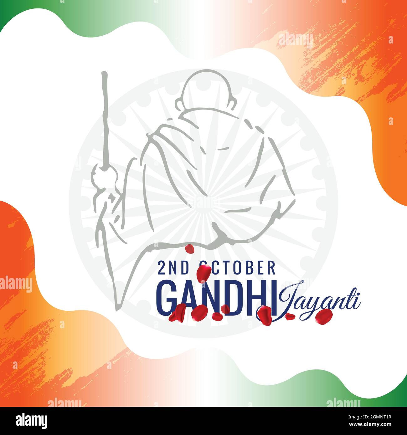 Illustration vom 2. Oktober als Mahatma Gandhi Jayanti. Umriss des Mahatma Gandhi auf der indischen Flagge Stock Vektor