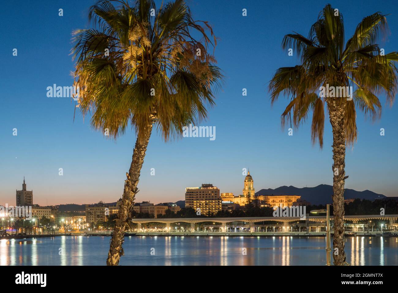 Malaga, Promenade, Hafen, Kathedrale, Costa del Sol, Provinz Malaga, Andalusien, Spanien, Europa, Stockfoto