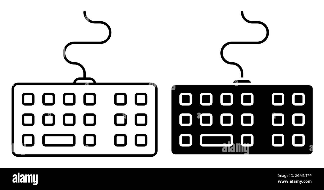 Lineares Symbol. Kabellose PC-Tastatur. Buchstaben und Symbole auf den Tastaturtasten. Einfacher Schwarz-Weiß-Vektor auf weißem Hintergrund isoliert Stock Vektor