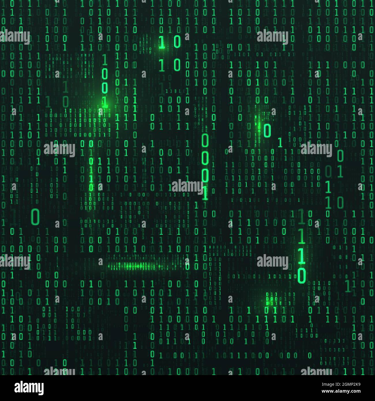 Matrix aus binären Zahlen. Sci-Fi-Hintergrund. Binärer Computercode. Grüne digitale Zahlen. Futuristische Hacker-Abstraktion im Hintergrund. Zufallszahlen fallen aus Stock Vektor