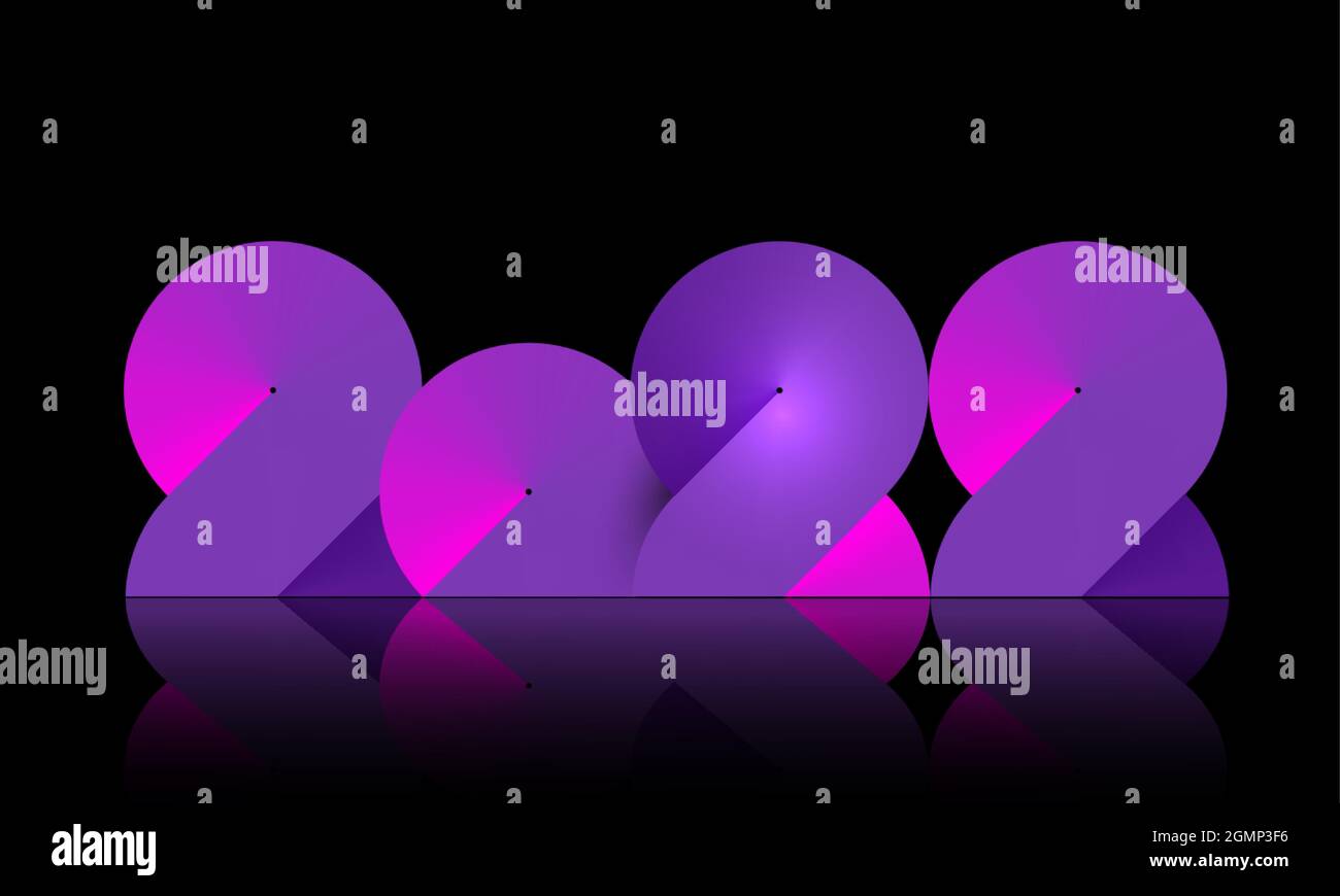 2022 Neonbanner Frohes neues Jahr in der Farbe Dunkelrosa und Lila. Modische Farbverläufe. Weihnachts-Poster-Design. Neon-Grafik, hell und farbenfroh Stock Vektor