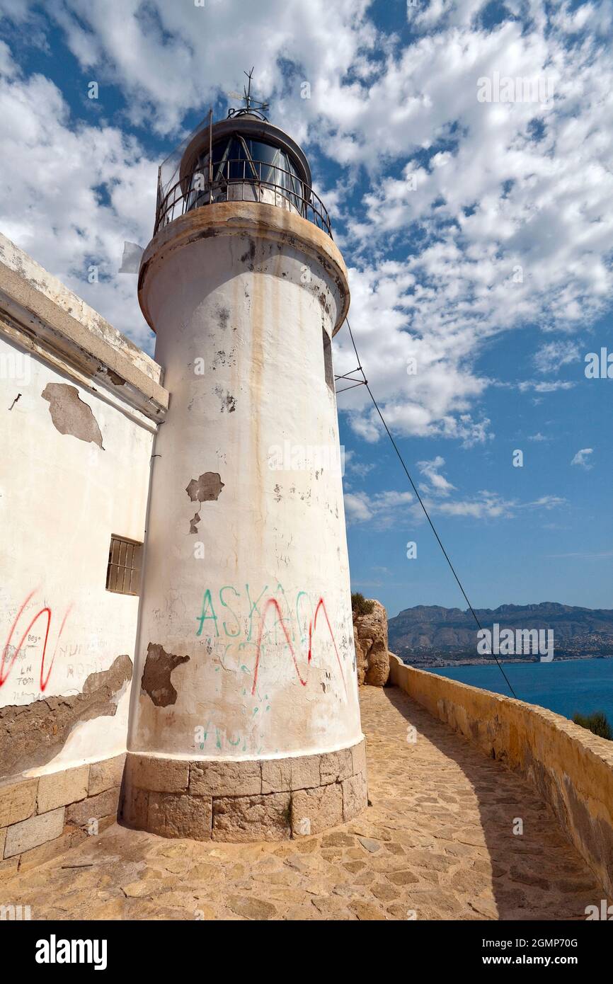 Albir Leuchtturm. L'Alfaç del Pi, Alacant. Comunitat Valenciana. Spanien Stockfoto