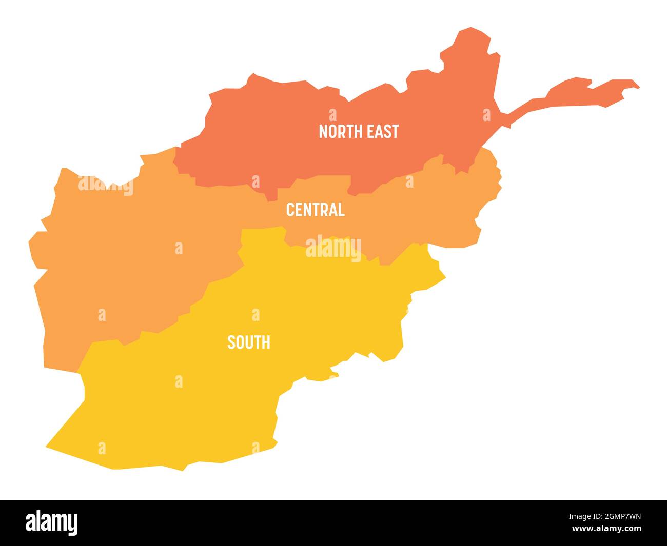 Bunte politische Landkarte von Afghanistan. 3 Regionen. Einfache flache ...