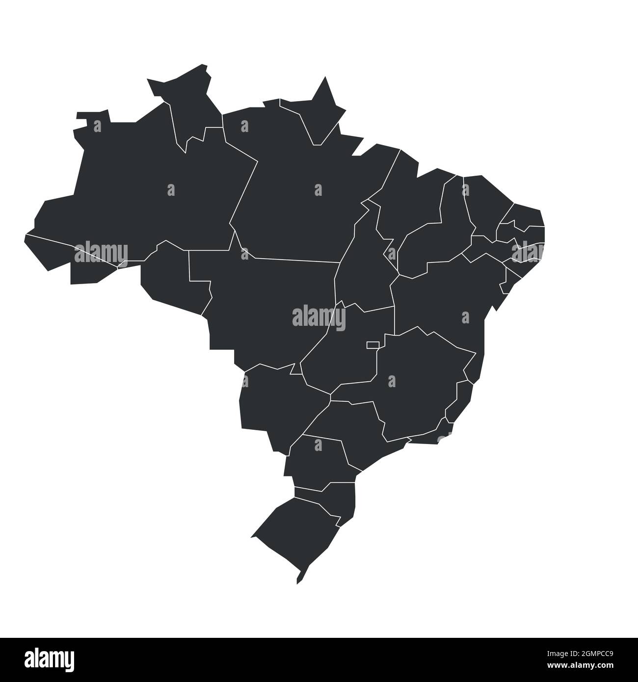 Graue politische Landkarte von Brasilien. Verwaltungsabteilungen - Staaten. Einfache, flache, leere Vektorkarte Stock Vektor