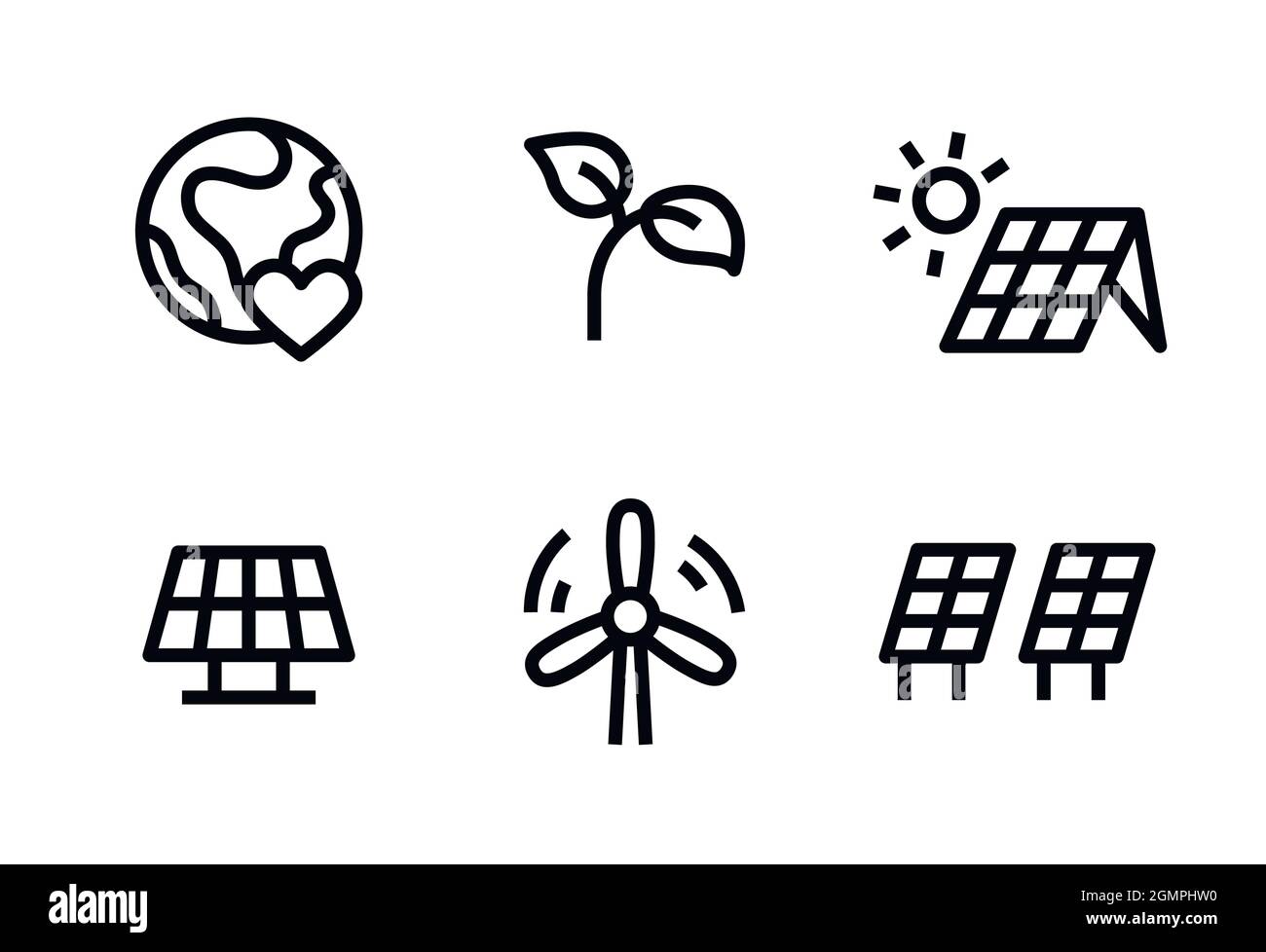 Symbol für die Linie für erneuerbare Energien eingestellt. Umweltfreundlich Stock Vektor