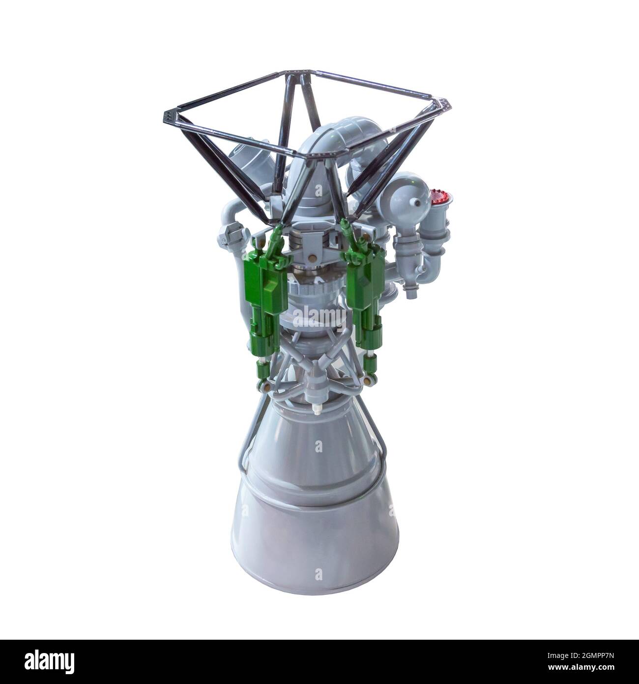 Raketenmotoren, Motor mit einer Düse. Isoliert auf weißem Hintergrund Stockfoto