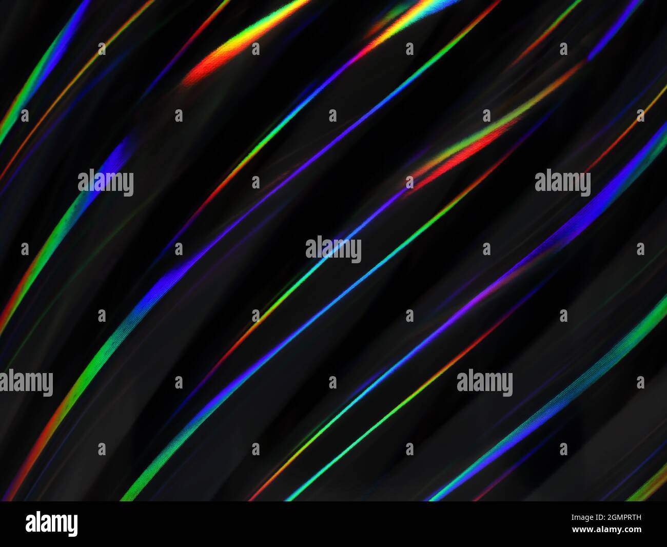 Bunt leuchtende Wellen auf schwarzem Hintergrund, Regenbogenfarben in Spiralform Stockfoto