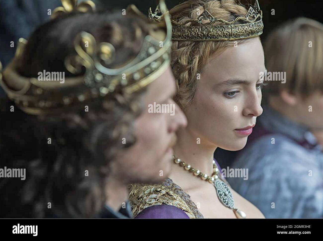 DIE WEISSE TV-Mini-Serie PRINCESS 2017 Starz mit Jodie Comer als Elizabeth von York, Queen of England und Jacob Collins-Levy als Henry VII ihrem Mann Stockfoto