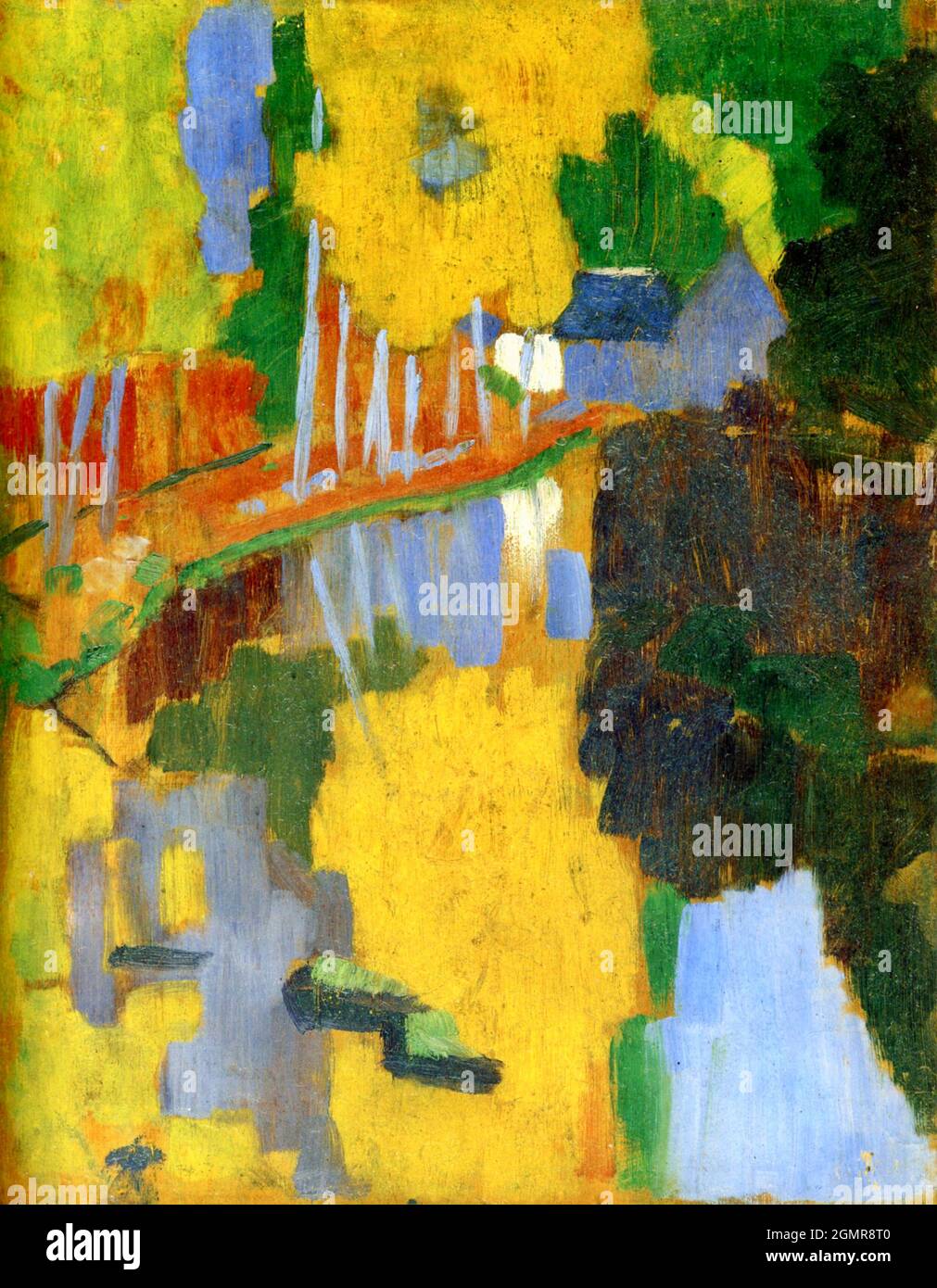 Paul Serusier Kunstwerk - der Talisman - der Bois d'Amour am Pont Aven - farbenfrohe Waldlandschaft, gemalt unter der Leitung von Paul Gauguin. Stockfoto