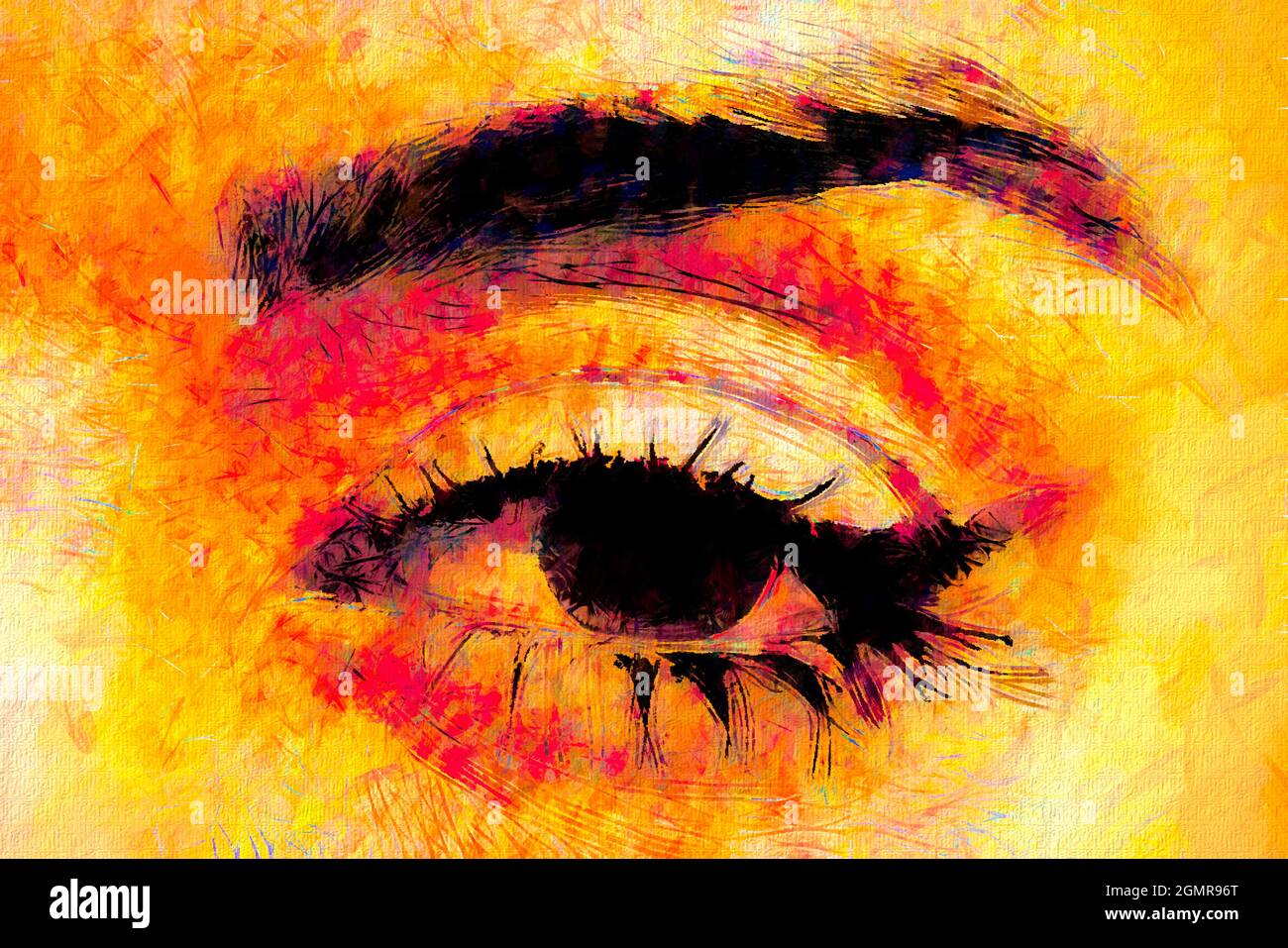 Ölgemälde in bunten Farben. Abstraktes Bild des Auges. Stockfoto