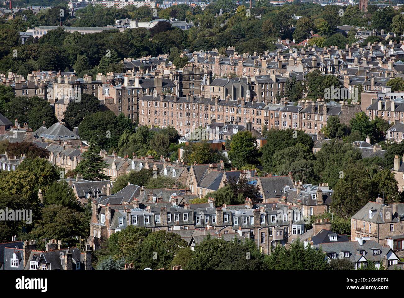 Blick auf Morningside von Blackford Hill, Edinburgh, Schottland, Großbritannien. Stockfoto