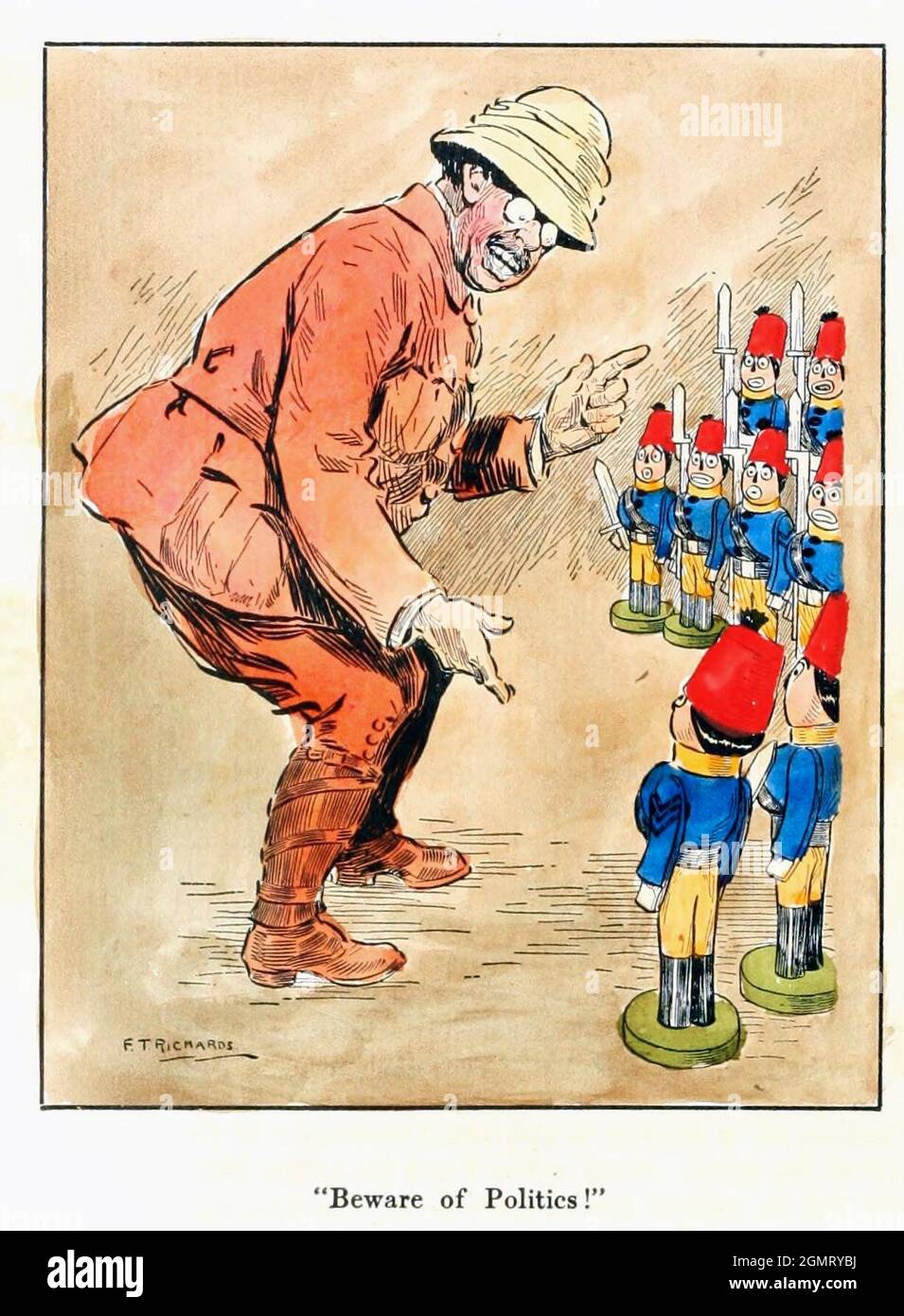 Hüten Sie sich vor der Politik - der ehemalige Präsident Theodore Roosevelt hält Vorträge über die Spielzeugsoldaten Stockfoto